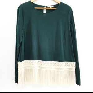 Kori Crew Neck Dark Green Bottom Tassel Top